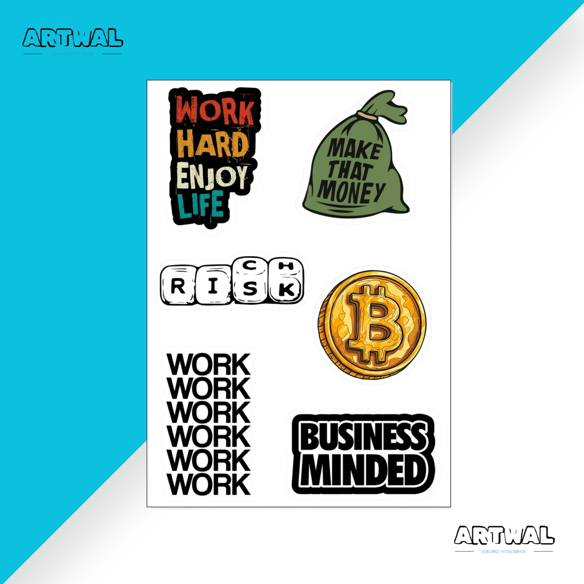 Pack de 4 feuilles business men and money