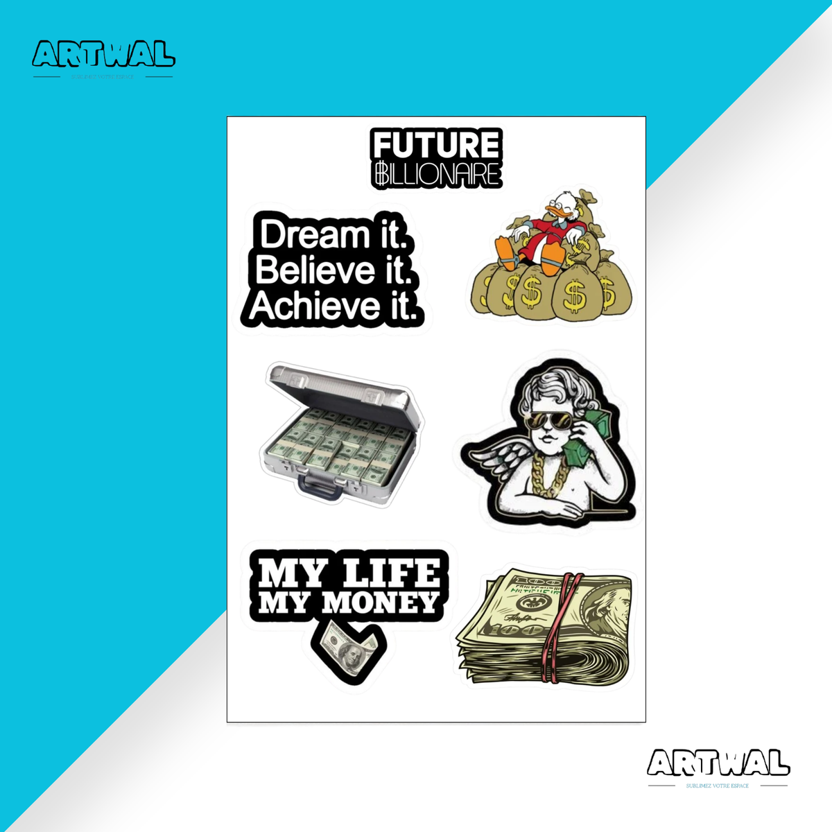 Pack de 4 feuilles business men and money