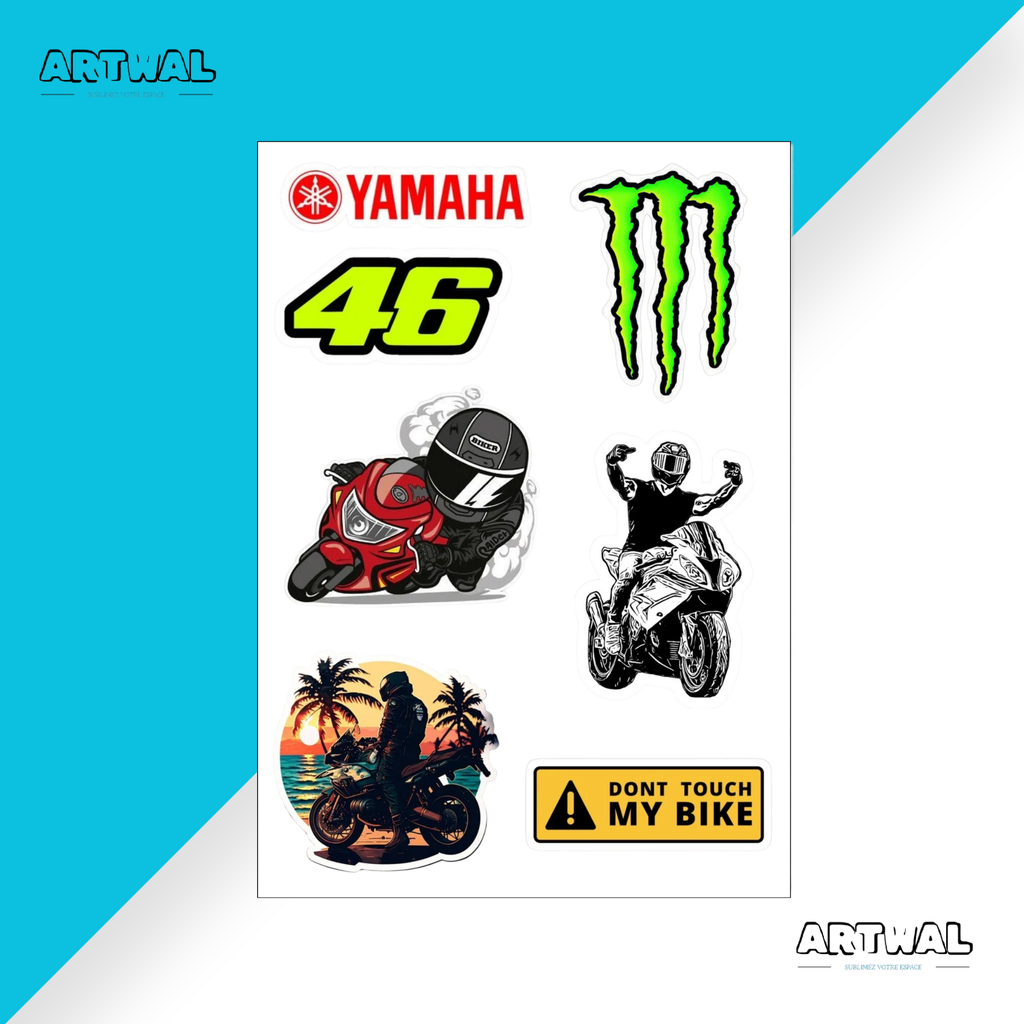 Pack de 4 feuilles stickers Moto bike