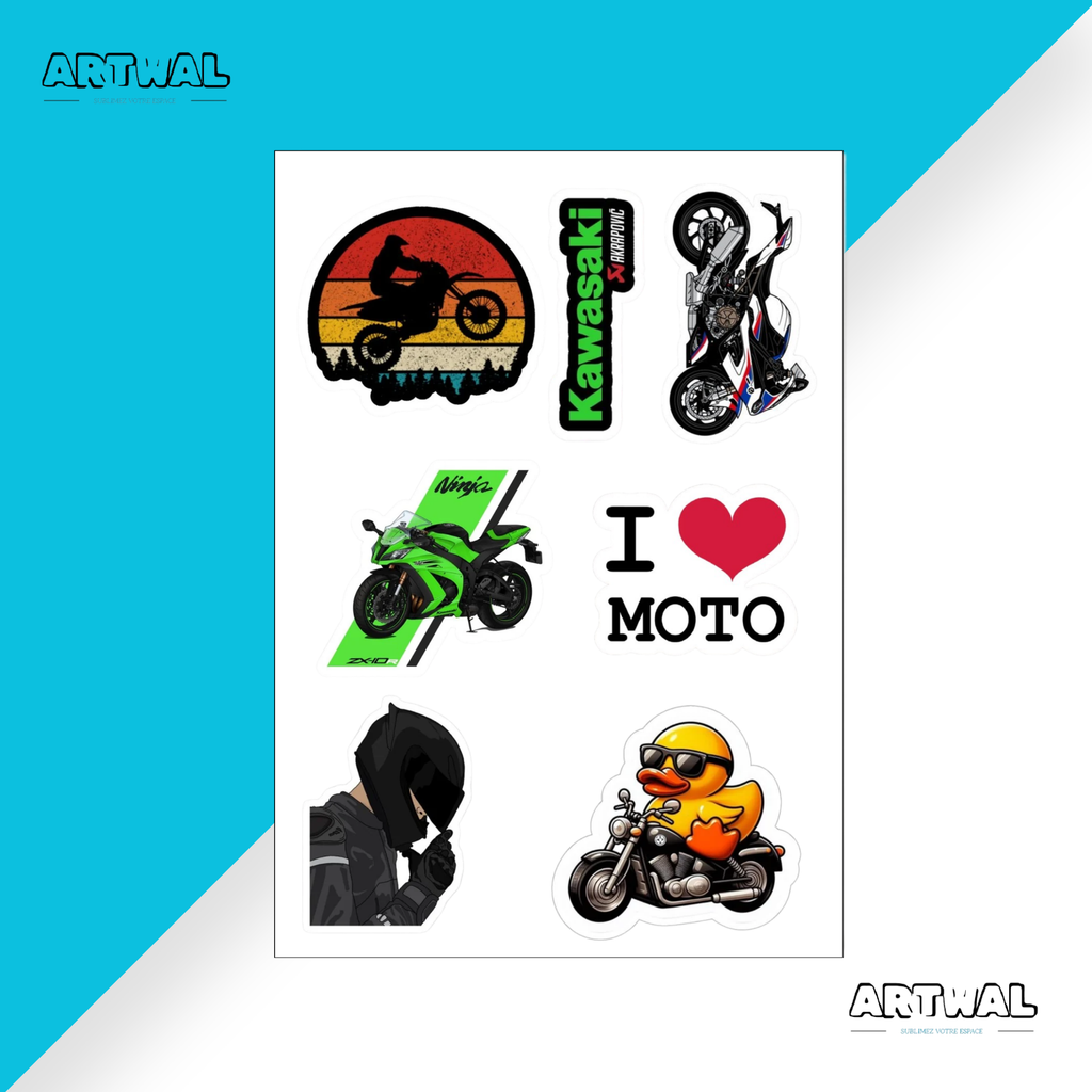 Pack de 4 feuilles stickers Moto bike