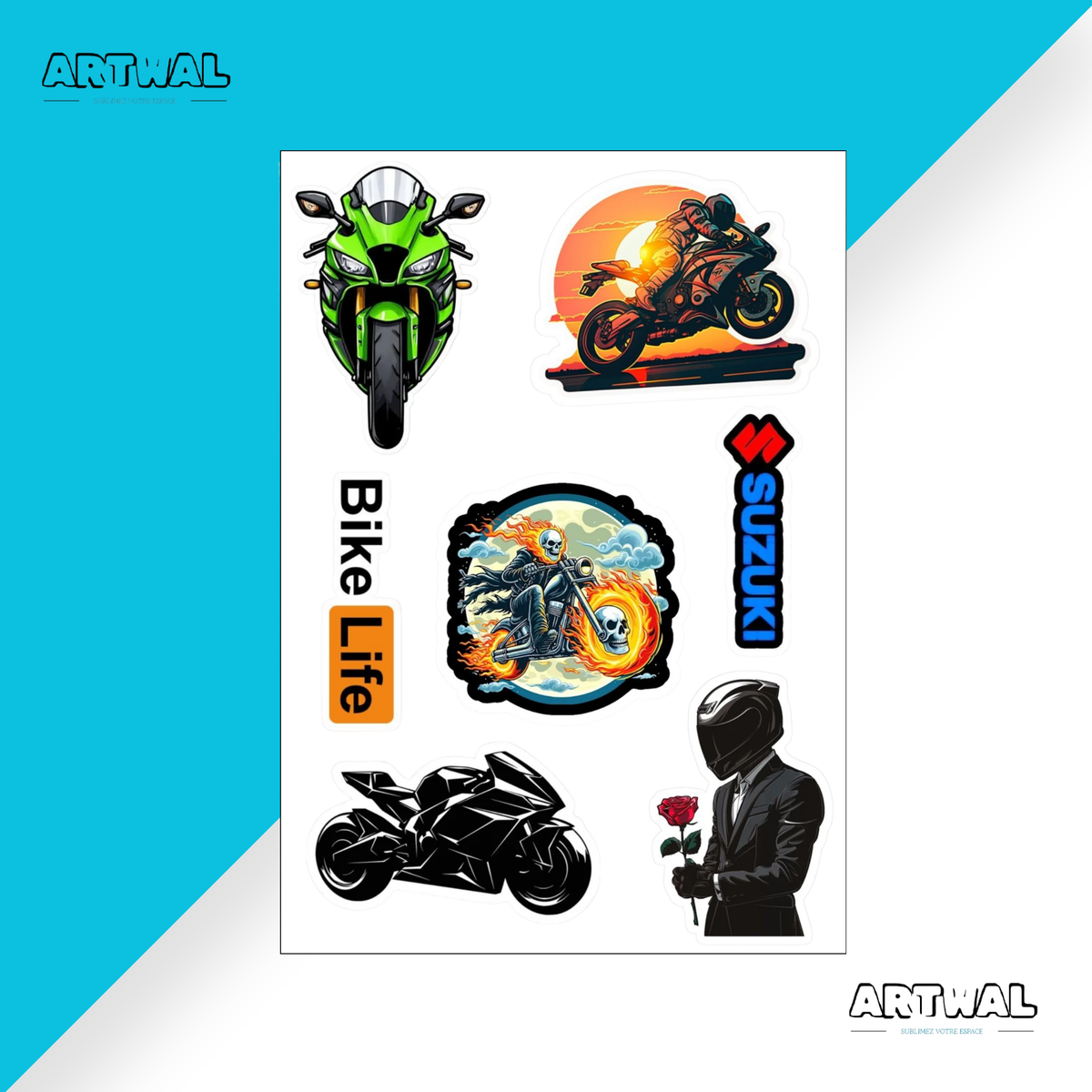 Pack de 4 feuilles stickers Moto bike