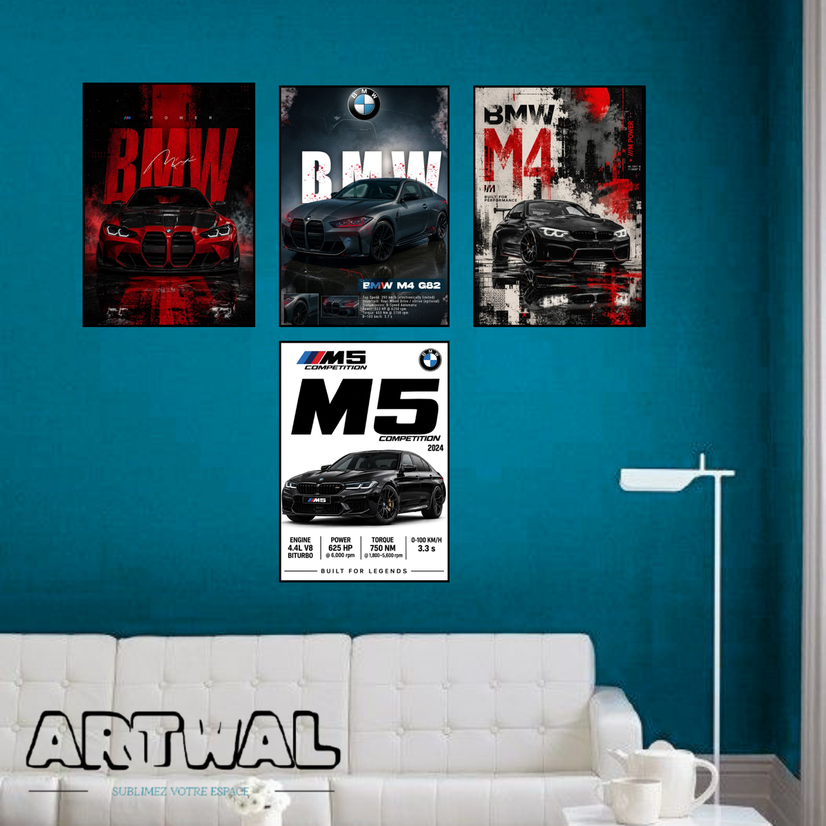 Pack de 4 poster autocollant voiture BMW