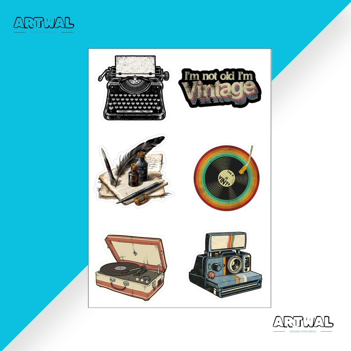 Pack de 4 feuilles de stickers vintage