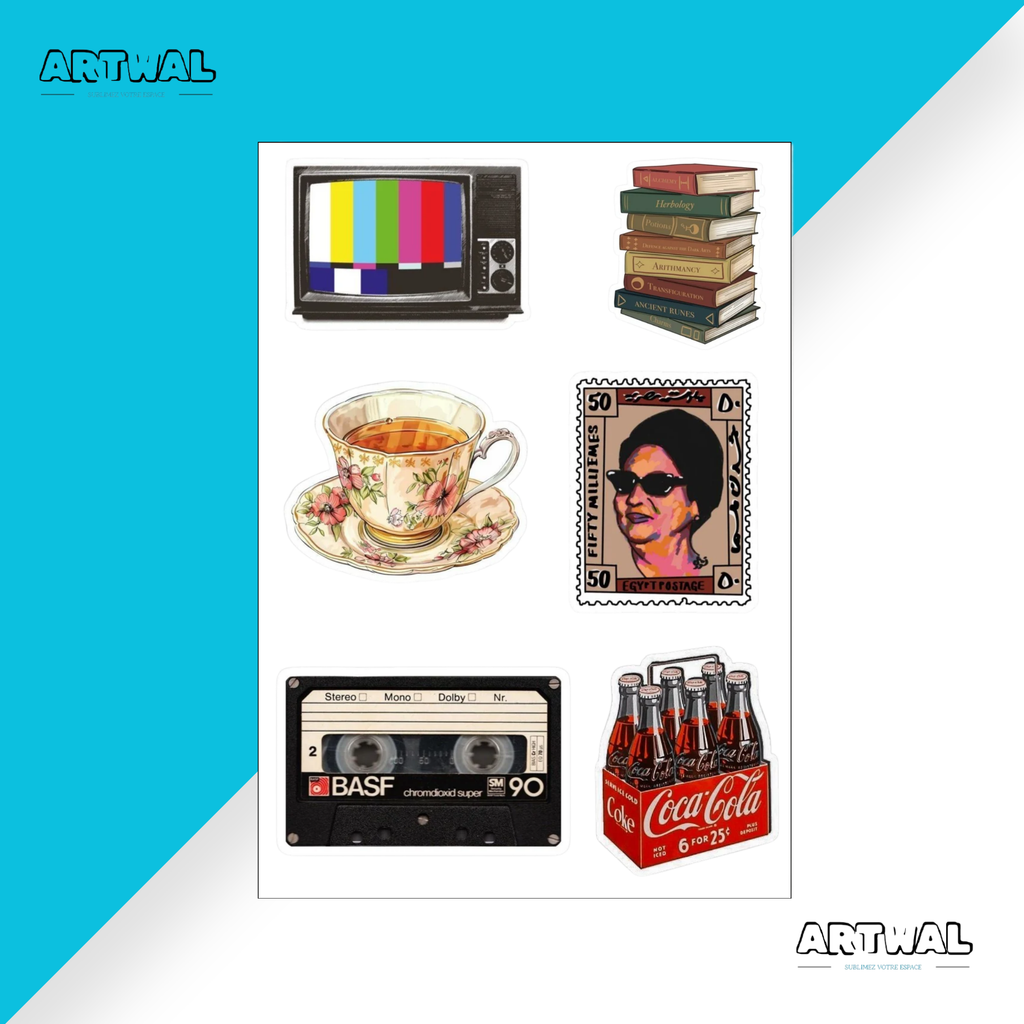 Pack de 4 feuilles de stickers vintage