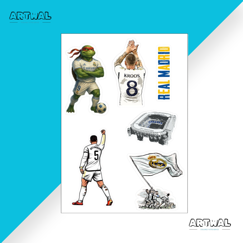 Pack de 4 feuilles stickers équipe Réal Madrid