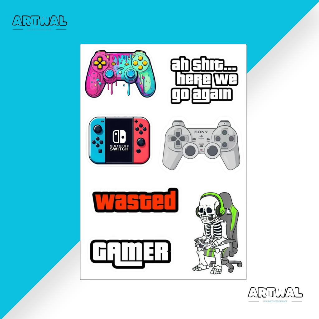 Pack de 4 feuilles de stickers gaming top