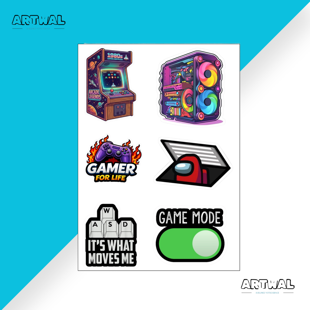 Pack de 4 feuilles de stickers gaming top