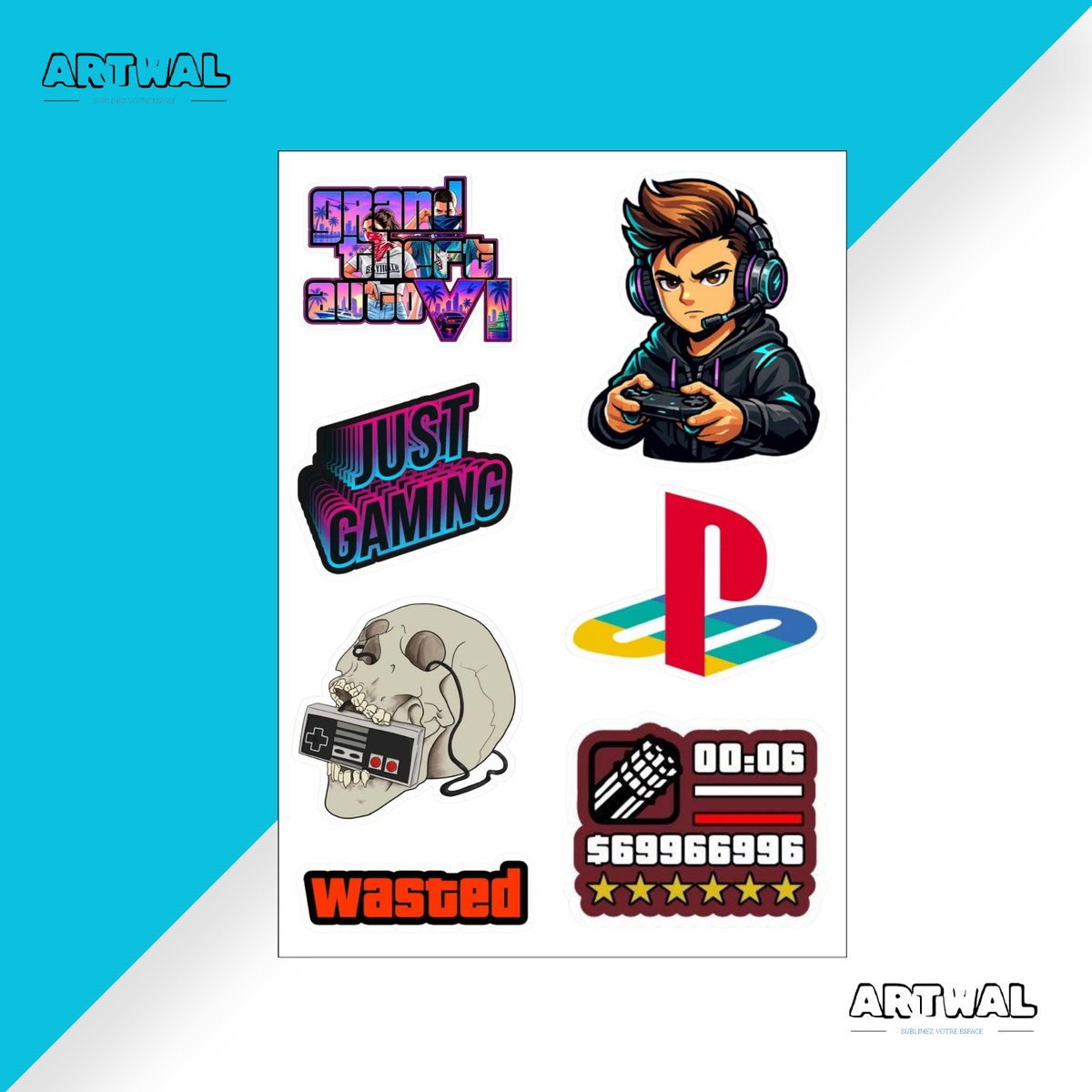 Pack de 4 feuilles de stickers gaming top