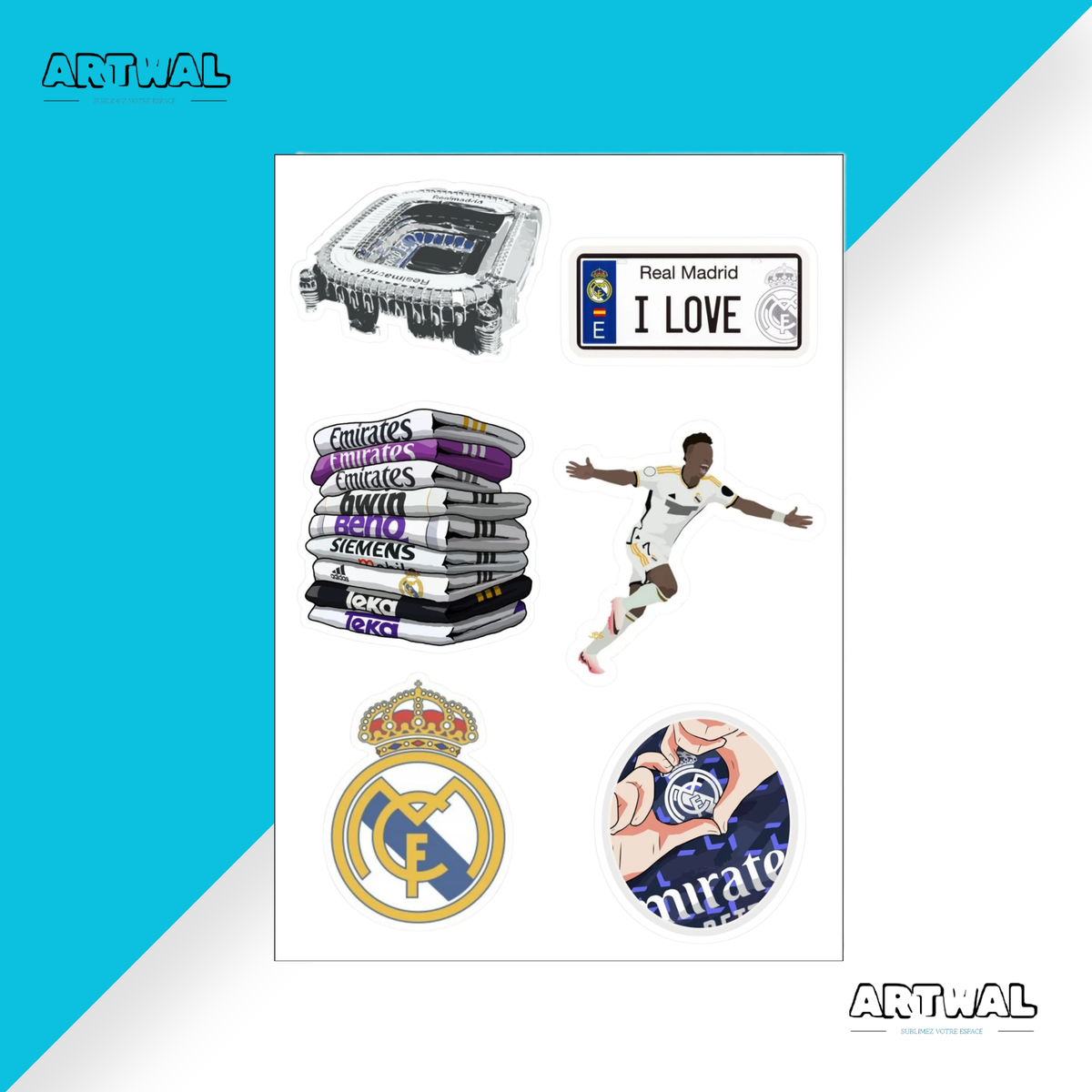Pack de 4 feuilles stickers équipe Réal Madrid