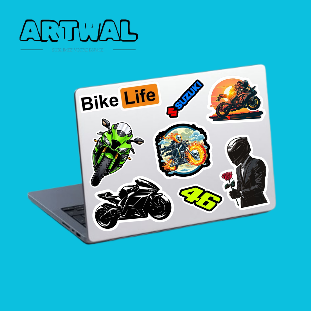 Pack de 4 feuilles stickers Moto bike