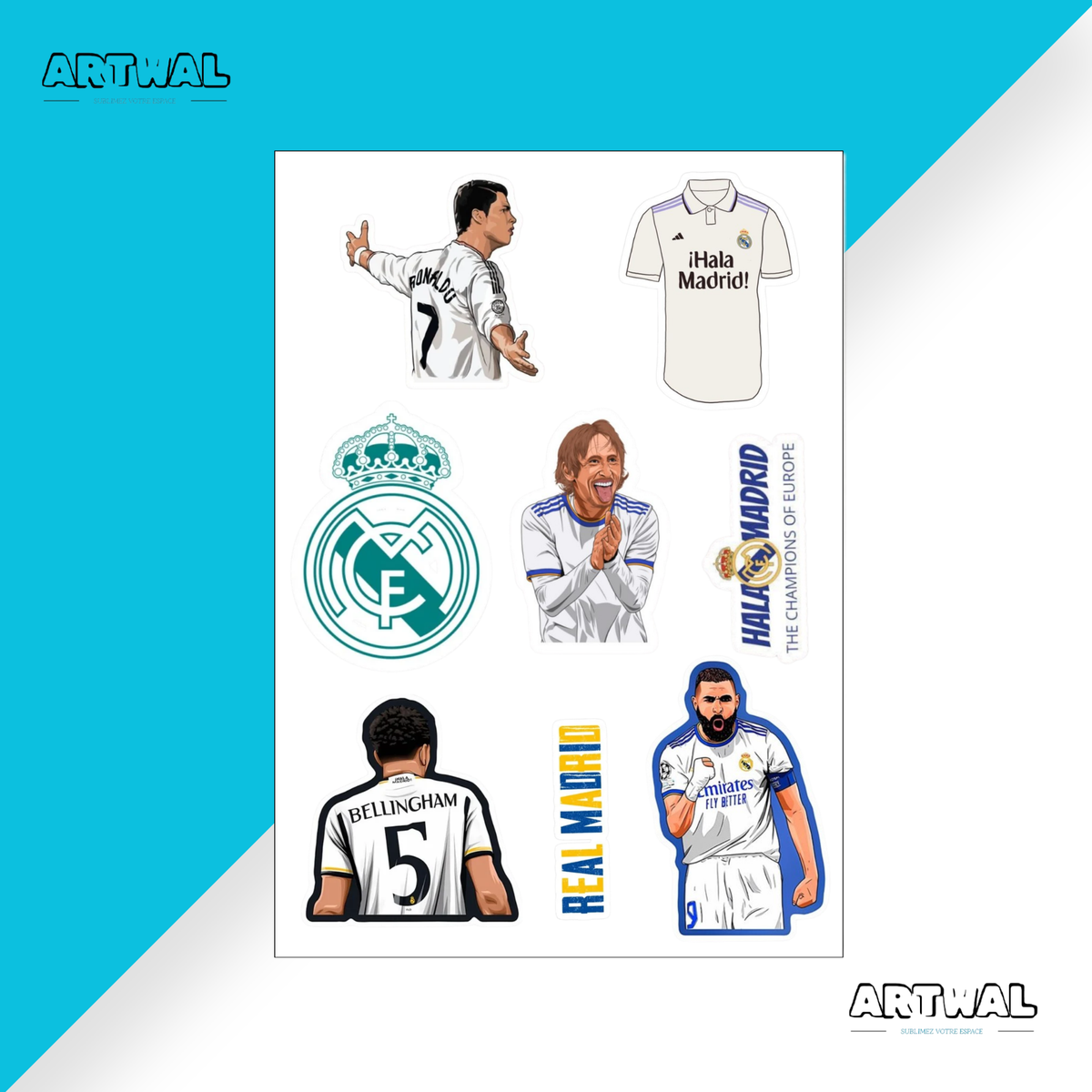 Pack de 4 feuilles stickers équipe Réal Madrid