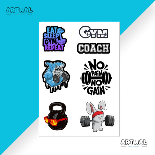 Pack de 4 feuilles de stickers fitness Gym