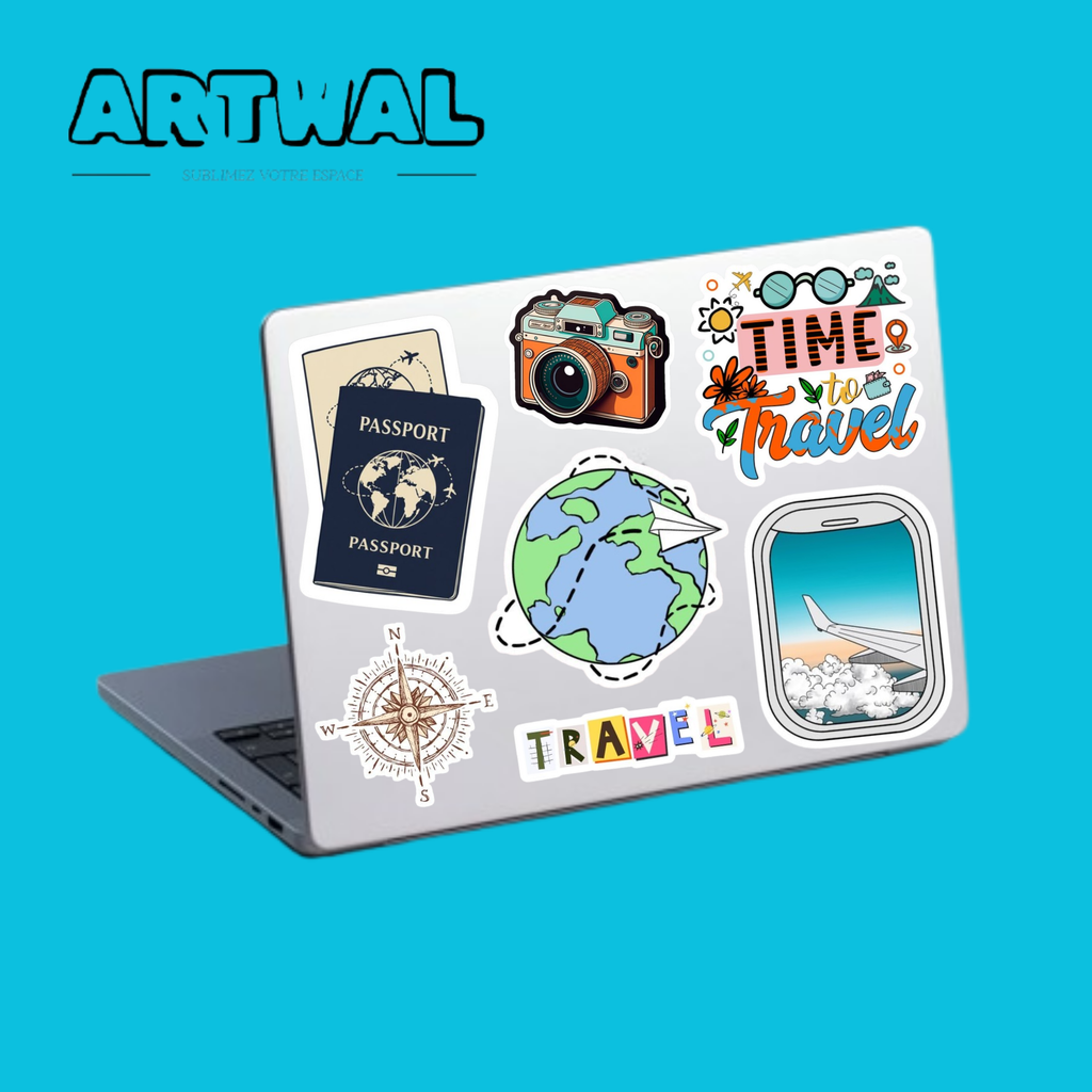 Pack de 4 feuilles de stickers de voyage pour les funs du voyage
